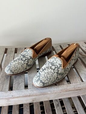 Stubbs & Wootton Floral Loafers Sz 10 | Made in Spain | Gray Cream Tapestry Slip